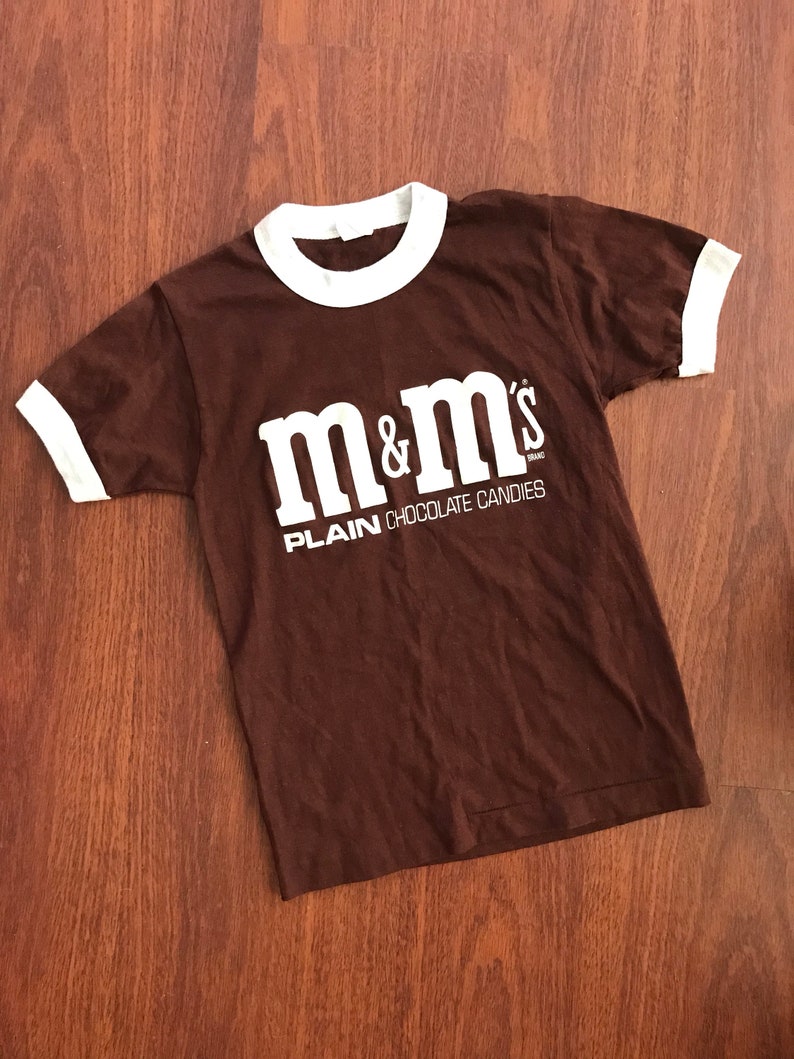 Vintage 1970/'s M/&M/'s Candy Chocolate Kids Ringer Brown Shirt Size L 14-16