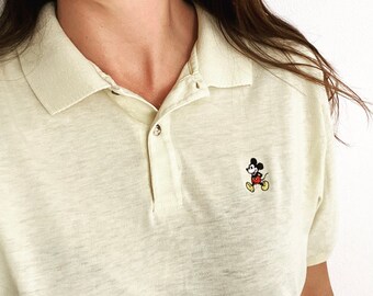 Vintage 1980’s 1982 Mickey Mouse Walt Disney Productions Disney Character Fashions Cream Yellow Short Sleeve Polo Shirt Tee Top - Large