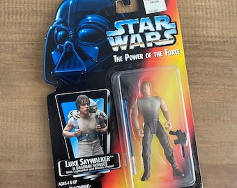 Vintage 1995 Luke Skywalker in Dagobah Fatigues Star Wars The Power of The Force Kenner Hasbro Toy Action Figure Sealed in Package