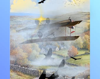 Póster de arte mural. Ilustración digital surrealista y atmosférica - 20x30 cm, impresión en metal - "Mira esto"