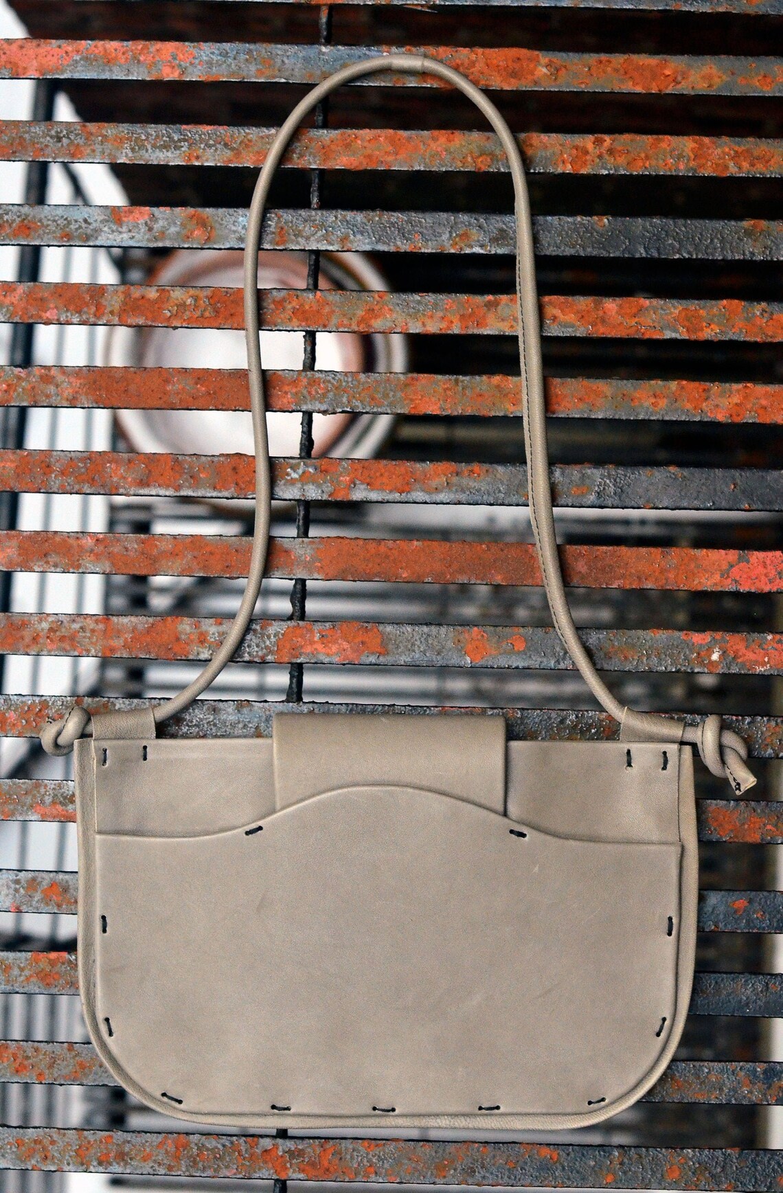Dove grey leather handbag Etsy