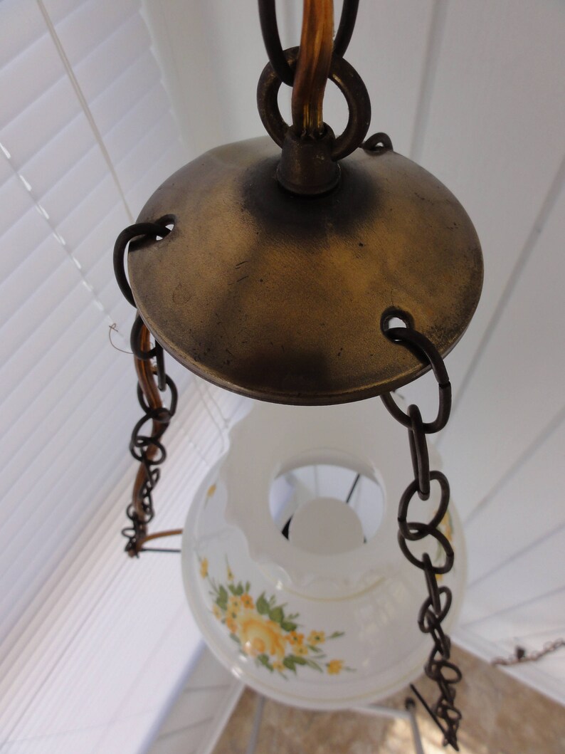 Retro Sixties Milk Glass Hanging Swag Chain Lamp Yellow Etsy