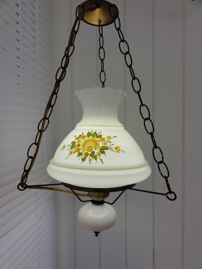Retro Sixties Milk Glass Hanging Swag Chain Lamp Yellow Etsy