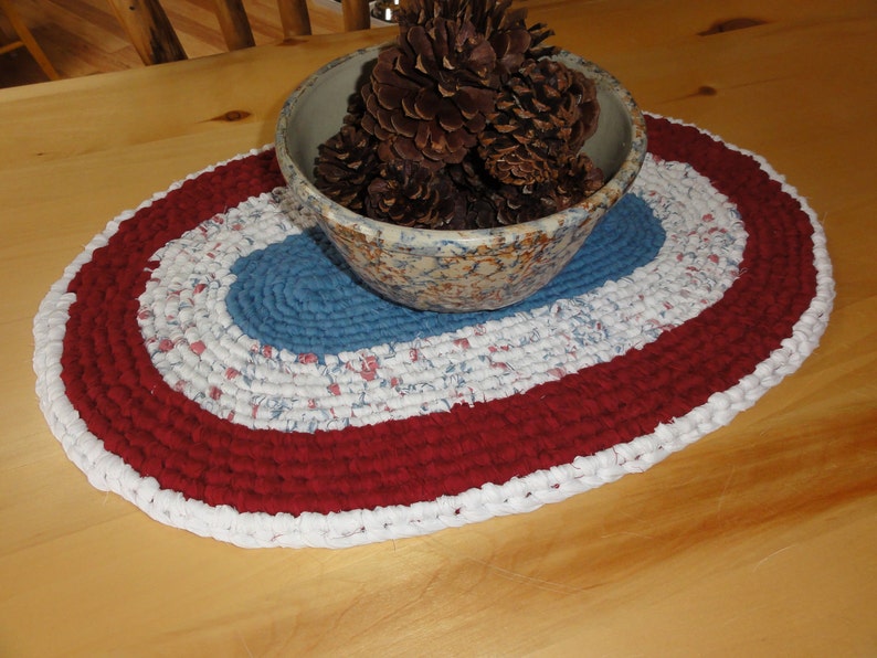 Handcrafted Blue/Wine/White Oval Rag Rug 3/4 thick Etsy