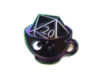 d20 Teacup Pin - Critical Success - gamer pin - ttrpg pin - enamel pin - rainbow d20 - tea drinker