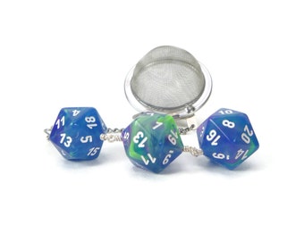 Gamer's Tea Infuser - Tea accessory - Dice Infuser - d20 tea infuser - Geeky gift - DM gift - waterlily dice - green pink & blue