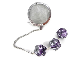 Dice Tea Infuser: Stainless Steel Steeping Ball with Purple d20 Charms