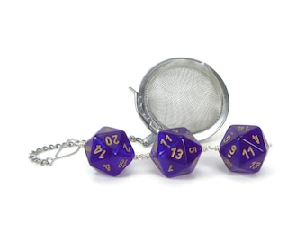 Dice Tea Infuser: Stainless Steel Steeping Ball with Borealis Royal Purple d20 Charm