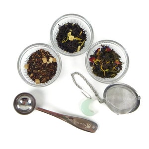 Loose Leaf Tea Starter Pack - 3 teas - steeping ball - spoon - gift set