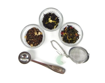 Loose Leaf Tea Starter Pack - 3 teas - steeping ball - spoon - gift set