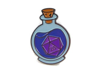Purple d20 Bottle Pin - gamer pin - ttrpg pin - enamel pin - purple d20 - apothecary pin - D20 in a bottle - cottage core - dicegoblin