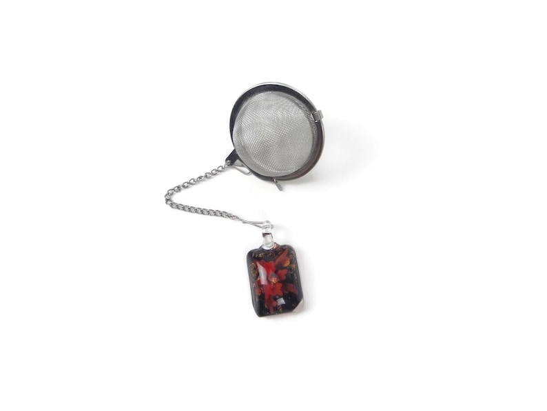 Tea Infuser: Stainless Steel Steeping Ball With Red Glass Flower Charm ...