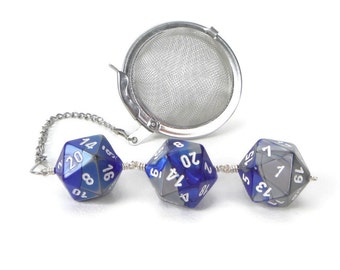 Gamer's Tea Infuser - Dice Infuser - d20 tea infuser - geeky gift - DM gift - silver and blue - interesting dice - wizard dice