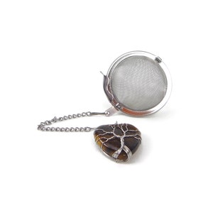 Tea Infuser with Silver Wired Tree Tiger's Eye charm tea accessory tea ball tea charm tea bling image 2