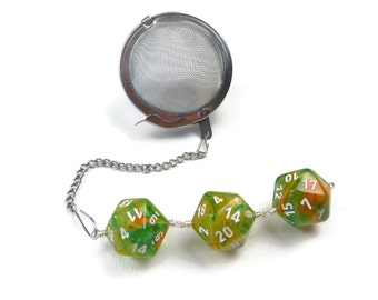 Gamer's Tea Infuser - tea infuser - tea accessory - d20 tea infuser - geeky gift - DM gift - green yellow dice - spring dice