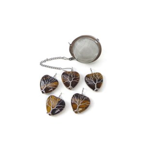 Tea Infuser with Silver Wired Tree Tiger's Eye charm tea accessory tea ball tea charm tea bling image 4