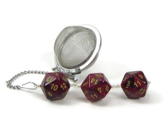 Gamer's Tea Infuser - tea infuser - tea accessory - Dice Infuser - d20 tea infuser - geeky gift - DM gift - burgundy swirl dice -vortex dice