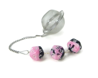Gamer Tea Infuser: Stainless Steel Steeping Ball with Pink & Black Dice