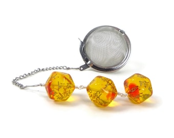 D20 Dice Tea Infuser: Stainless Steel Steeping Ball, Gemini Red Orange