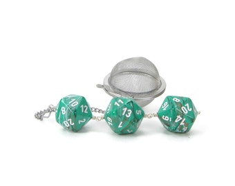 D20 Dice Tea Infuser: Stainless Steel Steeping Ball, Geeky Gift. Green Dice