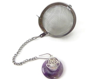 Amethyst Hamsa Tea Infuser: Stainless Steel Tea Ball