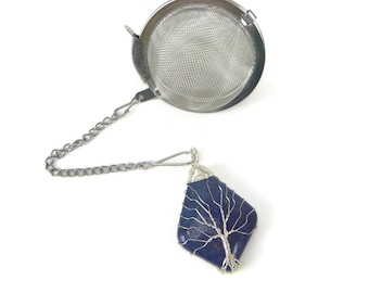 Lapis Tea Infuser: Silver Tree Charm, Stainless Steel Tea Ball