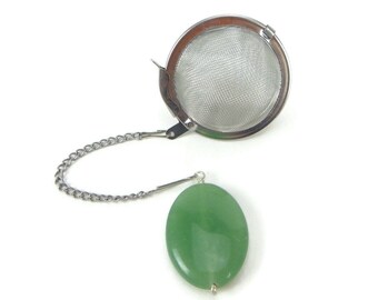 Tea Infuser with Green Aventurine oval charm - tea accessory - tea ball - tea charm - tea bling