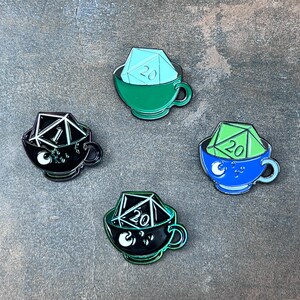 d20 Teacup Pin - Critical Success - gamer pin - ttrpg pin - enamel pin - critical fail - tea drinker