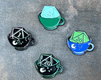 D20 Teacup Enamel Pin: Critical Success Gamer TTRPG