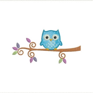 Owl On a Branch Applique Machine Embroidery Design 5x7 and 6x10 Hoop Bernina Viking Pfaff Babylock Janome and More