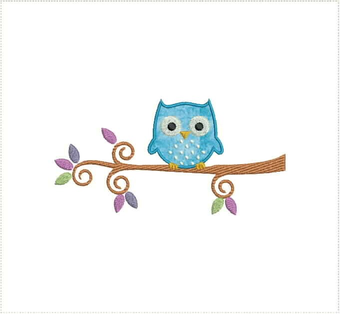 Owl On a Branch Applique Machine Embroidery Design 5x7 and 6x10 Hoop Bernina Viking Pfaff Babylock J