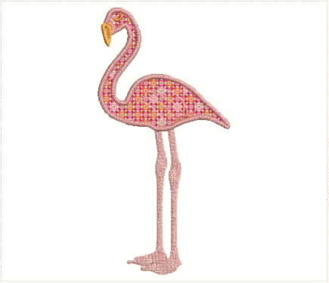Pink Flamingo Applique Machine Embroidery Design 5x7 and 6x10 Hoop