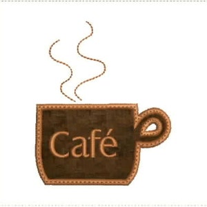 Coffee Cup Mug Applique Machine Embroidery Design 4x4 & 5x7 Hoop Bernina Viking Pfaff Babylock Janome and More