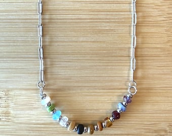 Psalm 23 Beaded Necklace, Stainless Steel Paperclip Chain, Christian Scripture Jewelry