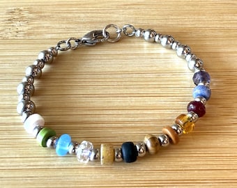 Psalm 23 Clasp Bracelet, Stainless Steel Silver Beads, Christian Scripture Jewelry