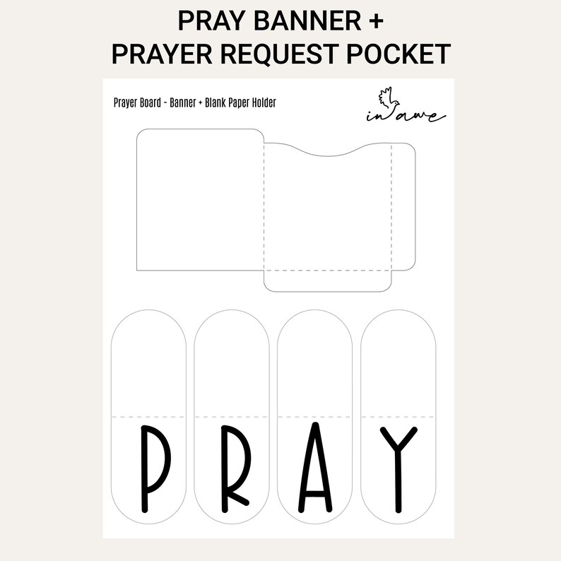 Printable PRAY banner and foldable prayer request pocket included with the Wildflower prayer board download.