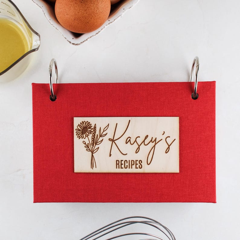 Recipe Book Binder Personalized Wooden or Linen Recipe Organizer