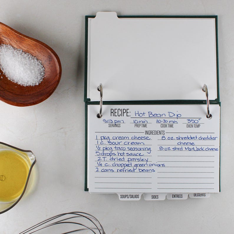 Recipe Book Binder Personalized Wooden or Linen Recipe Organizer