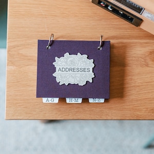 Tabbed ADDRESS BOOK - Handcrafted Linen Hardcover - 11 Colors - Floral Design - Customizable - Refillable - USA Made