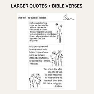 Larger printable Bible verses and prayer quotes with simple Wildflower illustrations for a DIY prayer board.