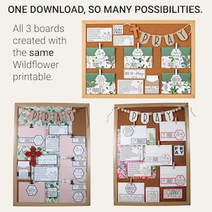 Three different DIY prayer board ideas created using the same Wildflower prayer board printable.