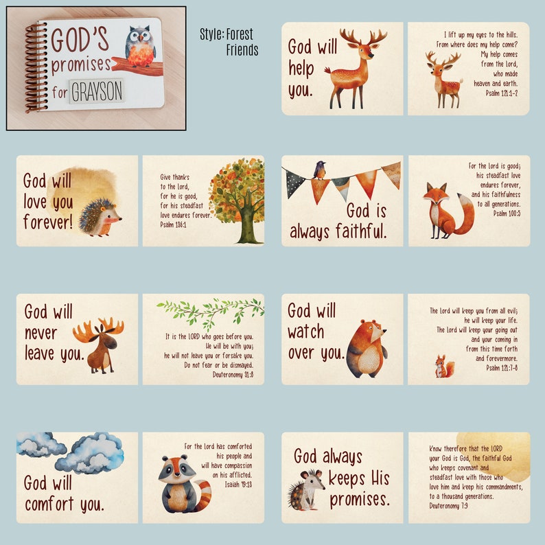 Personalized God's Promises Children's Book Custom Valentines Day Gift for Babies, Toddlers & Kids Age 0-8 Forest Animals