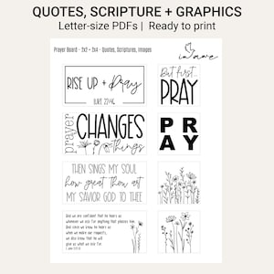 Printable prayer board quotes, Scripture, prayer sayings and Wildflower graphics on a US Letter PDF page.