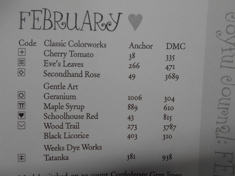 big red heart NEW ~ /'Joyful Journal- February/' Cross Stitch pattern by Heart in Hand NeedleArt Love flowers