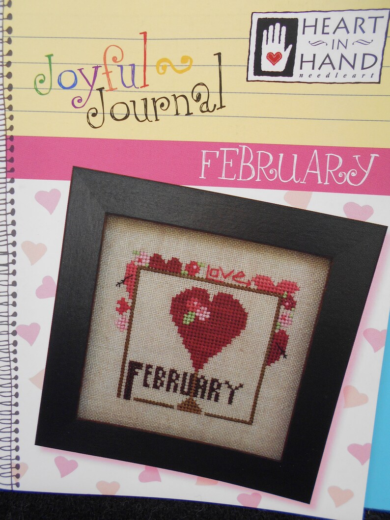 big red heart NEW ~ /'Joyful Journal- February/' Cross Stitch pattern by Heart in Hand NeedleArt Love flowers