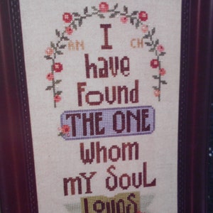 Wedding/Anniversary Cross Stitch chart (w/beads) &quot;Song of Solomon&quot; Heart in Hand, Wedding Sampler, I Have Found the One Whom My Soul Loves