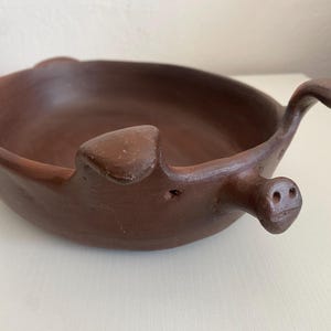 Vintage Chilean Handmade  Pomaireware Pottery Pig Shaped Roasting Pan
