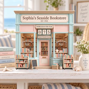 Gepersonaliseerde boekenteller voor aan zee, teller voor het aantal gelezen boeken dit jaar, decoratie voor een boekwinkel aan zee, cadeau voor strandlezer, cadeau voor boekenliefhebber