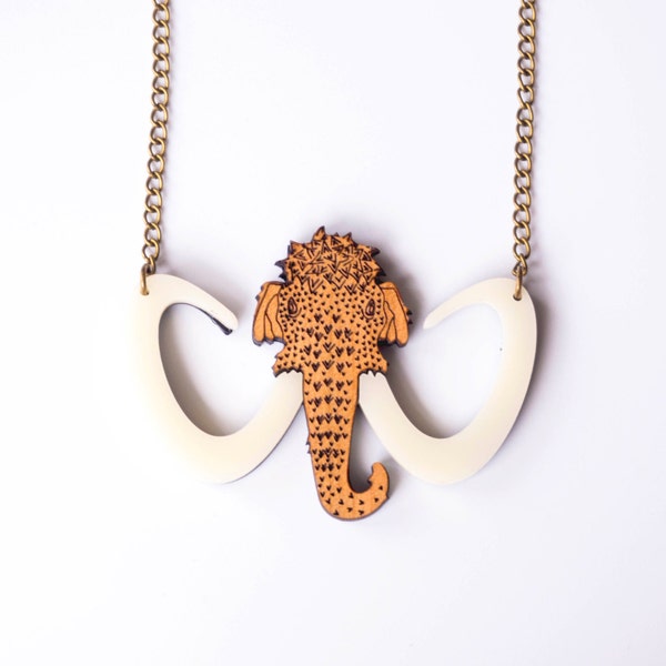 Wooly mammoth wooden necklace