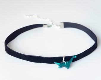 Dinosaur black velvet adjustable choker, festival necklace